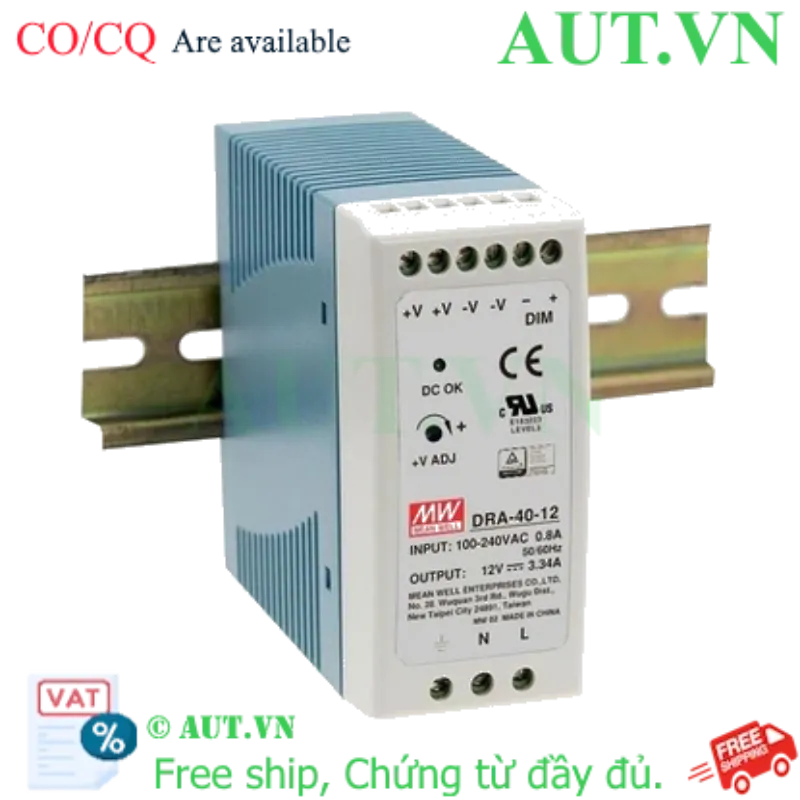 Ảnh của Bộ nguồn Meanwell DRA-40-12 (40W 12V 3.34A)