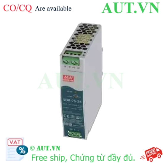 Ảnh của Bộ Nguồn Mean Well SDR-75-24 (24V-3.2A) - Slim Siêu Mỏng, Hiệu Suất 89%, Lắp DIN Rail Chính Hãng | AUT VN