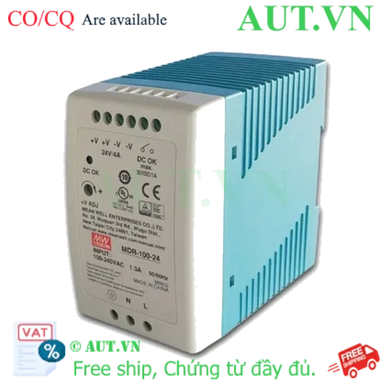 Ảnh của Bộ Nguồn Meanwell MDR-100-24 | 24V 4A 100W | Gắn Thanh Ray DIN Rail Chính Hãng - AUT VN