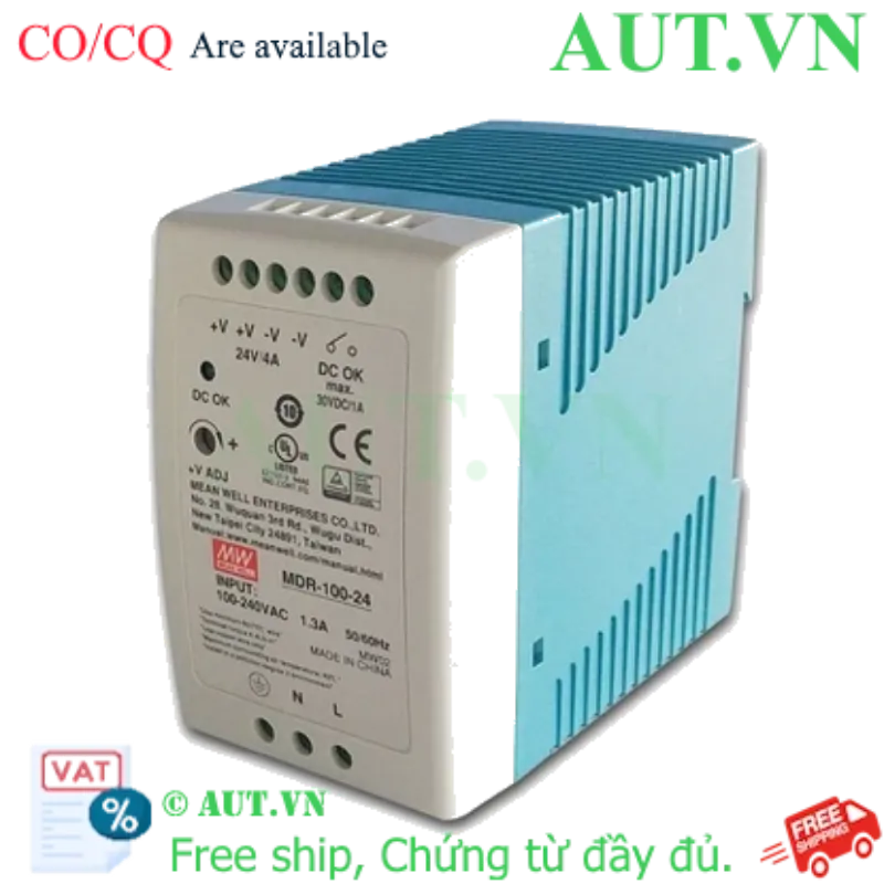 Ảnh của Bộ Nguồn Meanwell MDR-100-24 (24V 4A 100W) - Gắn Thanh Ray DIN Rail Siêu Mỏng, Chính Hãng AUT VN