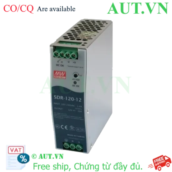 Ảnh của Bộ Nguồn Mean Well SDR-120-12 | 12V 10A 120W | Lắp Thanh Ray DIN Rail | Chính Hãng AUT VN
