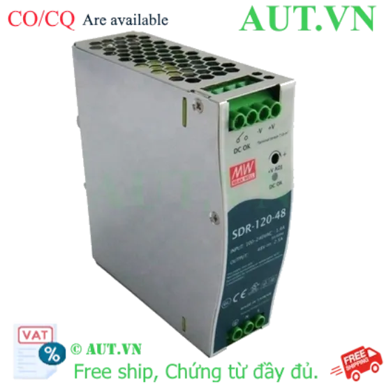 Ảnh của Bộ Nguồn Mean Well SDR-120-48 | 48V 2.5A 120W | Slim DIN Rail Siêu Mỏng Chính Hãng
