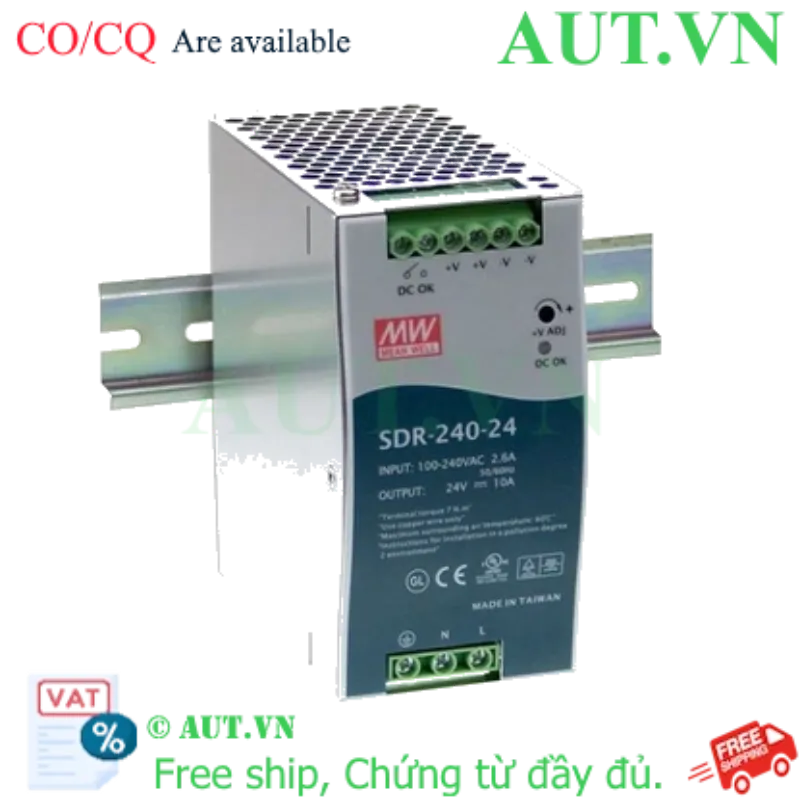 Ảnh của Bộ Nguồn Mean Well SDR-240-24 | 24V 10A 240W, Lắp DIN Rail, Hiệu Suất 94%