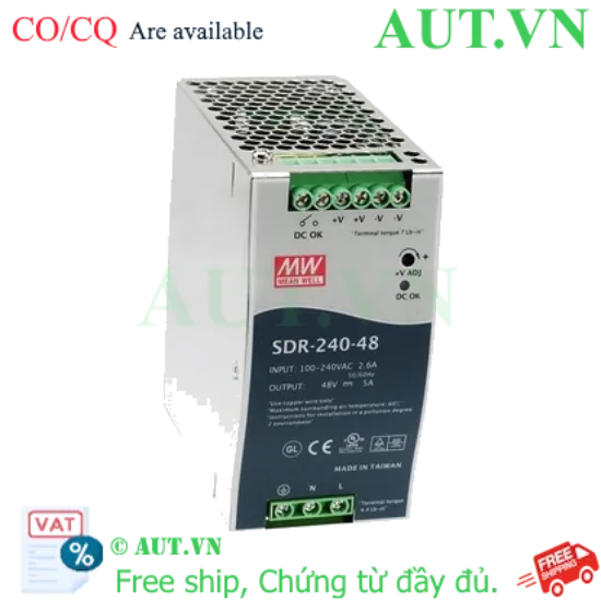 Ảnh của Bộ Nguồn MEAN WELL SDR-240-48 | 48V 5A 240W | Lắp DIN Rail, Hiệu Suất 94%, Chính Hãng