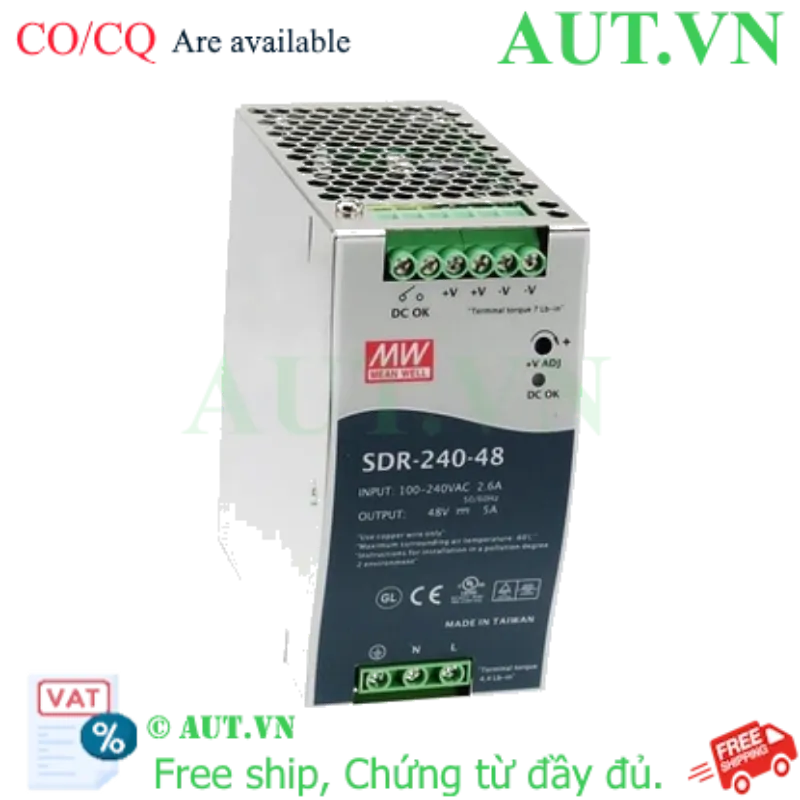 Ảnh của Bộ Nguồn Mean Well SDR-240-48 (48V 5A 240W) | Lắp DIN Rail, Hiệu Suất 94%, Tích Hợp PFC