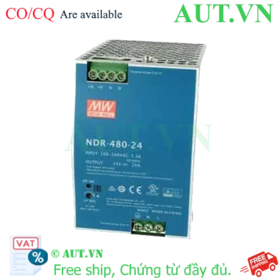 Ảnh của Bộ Nguồn Mean Well NDR-480-24 (24V-20A-480W) | Lắp Ray DIN, Hiệu Suất 92.5%, Chính Hãng AUT VN