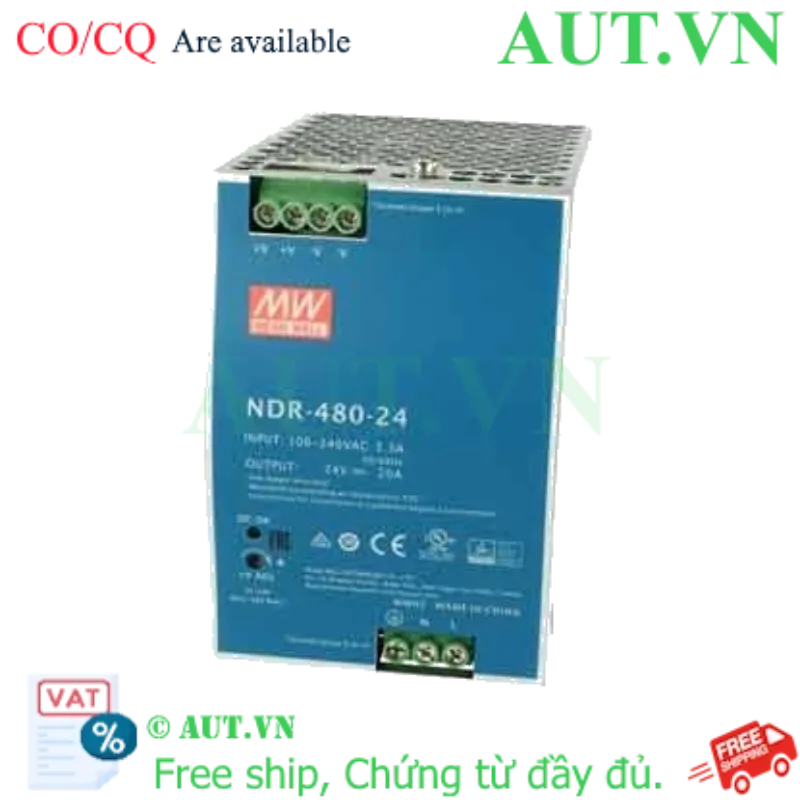 Ảnh của Bộ Nguồn Mean Well NDR-480-24 (24V 20A 480W) - Lắp Ray DIN, Hiệu Suất Cao, Chính Hãng AUT VN