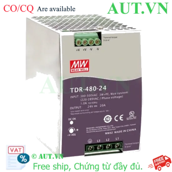Ảnh của Bộ nguồn 480W 3 pha có chức năng PFC MEAN WELL TDR-480-24 