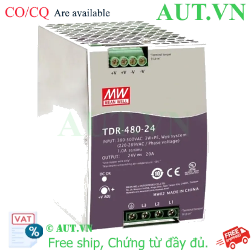Ảnh của Bộ nguồn 480W 3 pha có chức năng PFC MEAN WELL TDR-480-24 