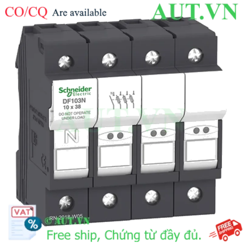 Ảnh của Đế Cầu Chì Schneider DF103N 3P+N 32A - Chuẩn 10x38mm, Lắp Ray DIN | AUT VN