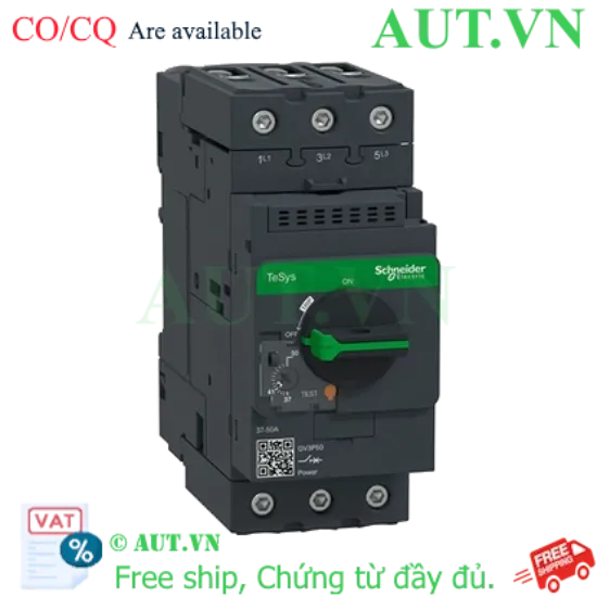Ảnh của CB Bảo Vệ Motor Schneider GV3P50 (37-50A) - Chống Quá Tải, Ngắt 50kA, Cho Động Cơ 22kW | AUT VN