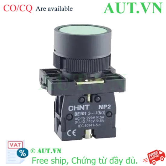 Ảnh của Nút Nhấn Nhả Không Đèn CHINT NP2-EA31 - D22mm, 1NO, Xanh Lá (Chính Hãng AUT VN)