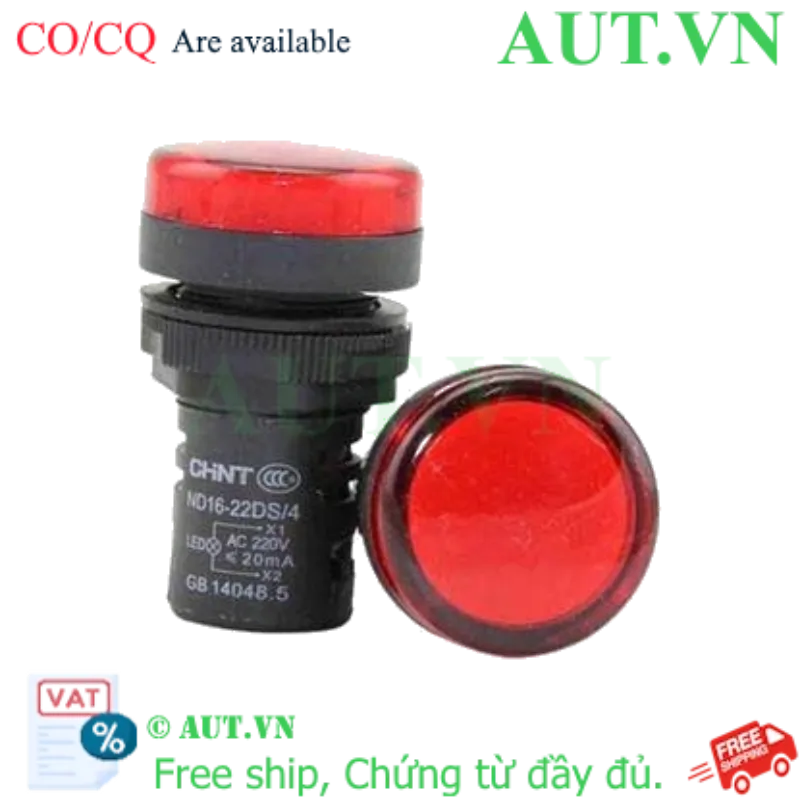 Ảnh của Đèn Tín Hiệu CHINT ND16-22DS/4 220V Đỏ - LED Siêu Sáng, Phi 22mm, Chuẩn Công Nghiệp