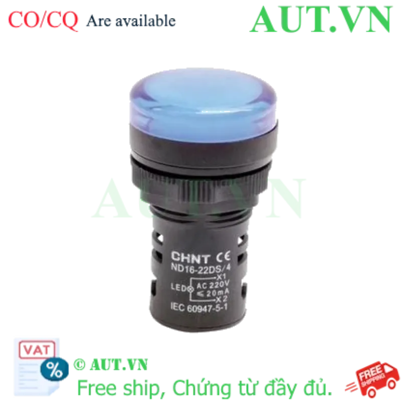Ảnh của Đèn Báo CHINT ND16-22DS/4 220V Blue - LED Siêu Sáng, Phi 22mm, Đầu Chìm