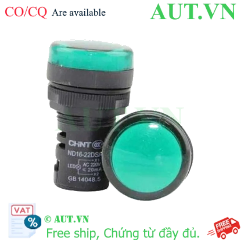 Ảnh của Đèn Báo LED CHINT ND16-22DS/4 220V Xanh Lá - Phi 22mm, Đầu Chìm, Chính Hãng AUT VN