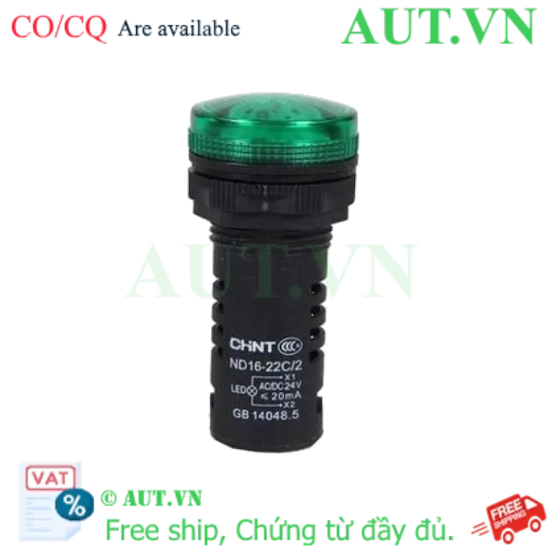 Ảnh của Đèn Báo CHINT ND16-22C/2 24V Xanh Lá | LED Siêu Sáng, Phi 22mm, Chuẩn IP65