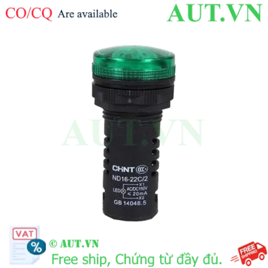 Ảnh của Đèn báo CHINT ND16-22C/2 110V Green - Phi 22, LED Siêu Sáng, Tiêu Chuẩn IP65