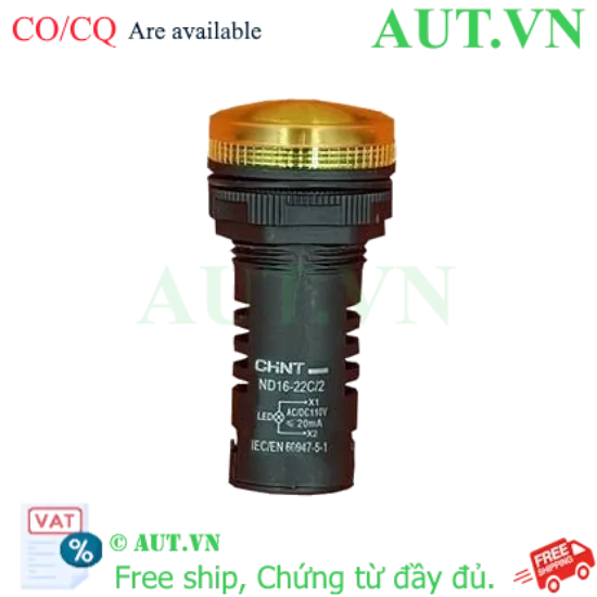 Ảnh của Đèn Báo Tín Hiệu CHINT ND16-22C/2 110V - Màu Vàng, Phi 22mm, Chuẩn IP65