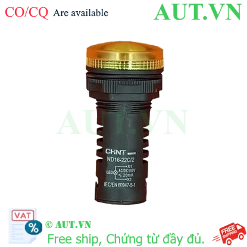 Ảnh của Đèn Báo Tín Hiệu CHINT ND16-22C/2 110V Màu Vàng - LED Siêu Sáng, IP65, Phi 22mm