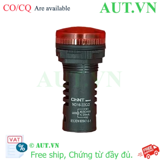 Ảnh của Đèn Báo CHINT ND16-22C/2 110V Đỏ: Phi 22mm, LED Siêu Sáng, IP65 Chống Nước