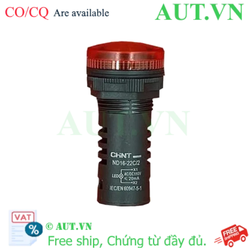 Ảnh của Đèn Báo CHINT ND16-22C/2 110V Đỏ - Phi 22mm, LED Siêu Sáng, IP65