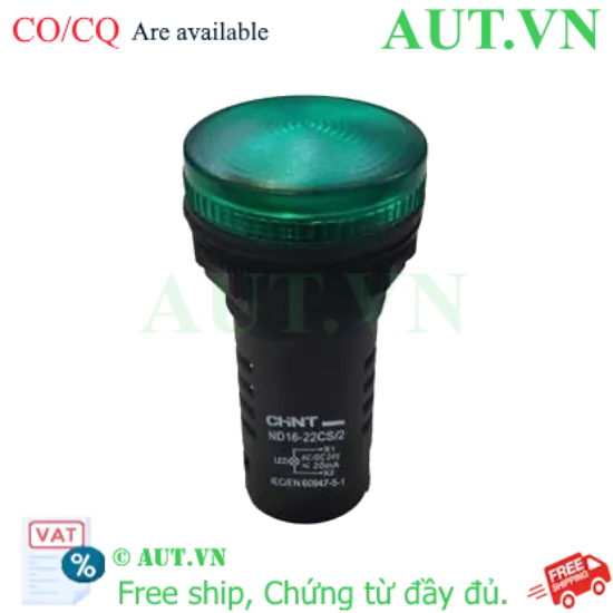 Ảnh của Đèn Báo CHINT ND16-22CS/2 24V GRN - LED Siêu Sáng, Phi 22mm, Màu Xanh Lá