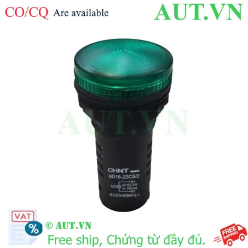 Ảnh của Đèn Báo CHINT ND16-22CS/2 24V GRN - LED Siêu Sáng, Phi 22mm, Chống Nước IP65 (Màu Xanh Lá)