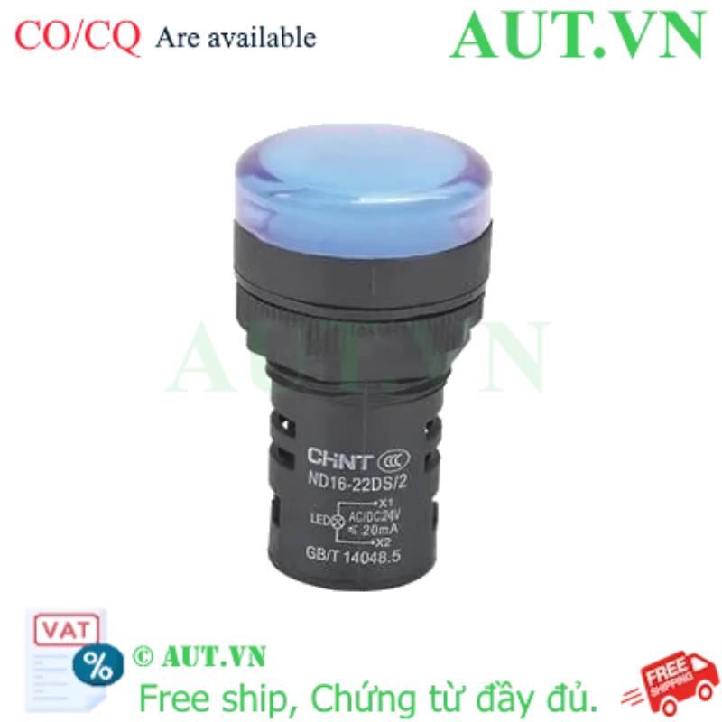 Ảnh của Đèn báo LED CHINT ND16-22DS/2 24V Xanh Dương - Phi 22 (Đầu Chìm)