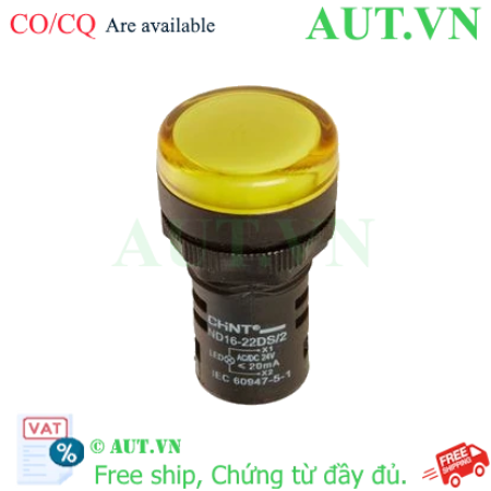 Ảnh của Đèn báo CHINT ND16-22DS/2 24V Màu Vàng - Phi 16mm, LED Siêu Sáng, Chuẩn Công Nghiệp