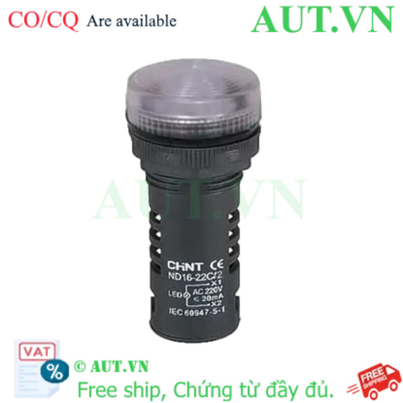 Ảnh của Đèn Báo Chint ND16-22C/2 220V Trắng - LED Siêu Sáng, Chuẩn IP65, Phi 22mm