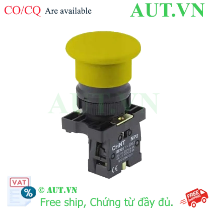Ảnh của Nút Nhấn Nhả Đầu Nấm CHINT NP2-EC51 | 1NO, Phi 22mm, Màu Vàng Chính Hãng