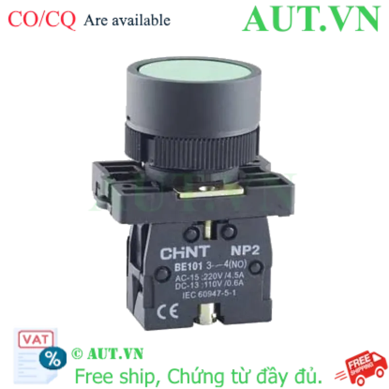 Ảnh của Nút Nhấn Nhả CHINT NP2-EA34 | D22, 2NC, Xanh Lá | Đầu Phẳng An Toàn