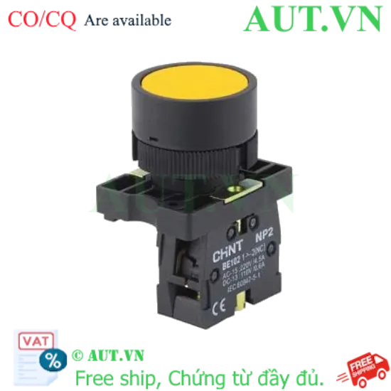 Ảnh của Nút Nhấn Nhả CHINT NP2-EA53: Phi 22, Tiếp Điểm 2NO, Màu Vàng - Chính Hãng AUT VN