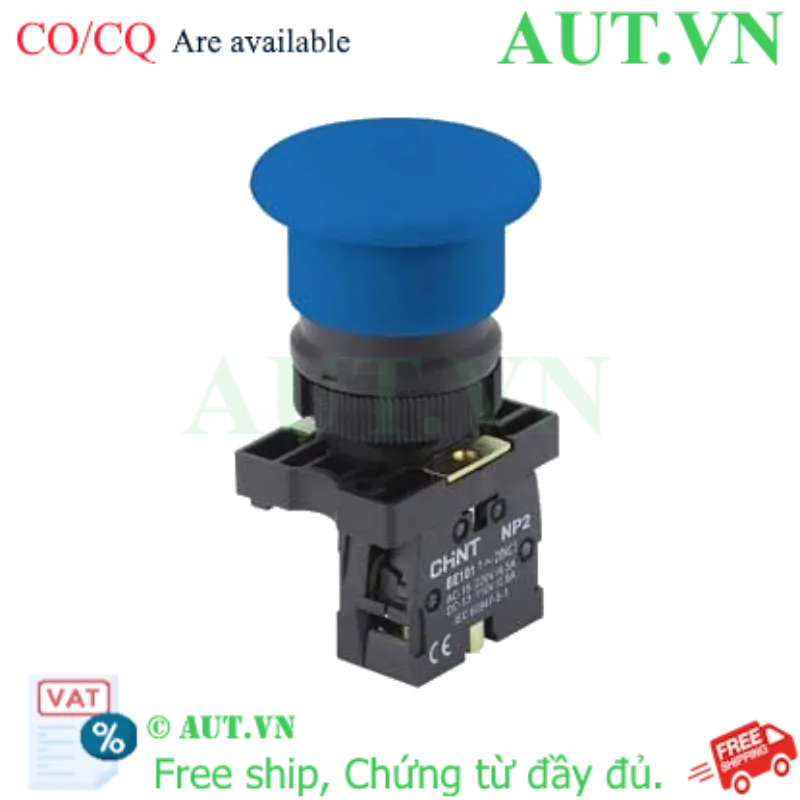 Ảnh của Nút Nhấn Nhả Đầu Nấm CHINT NP2-EC65 - D22, 1NO+1NC, Xanh Dương