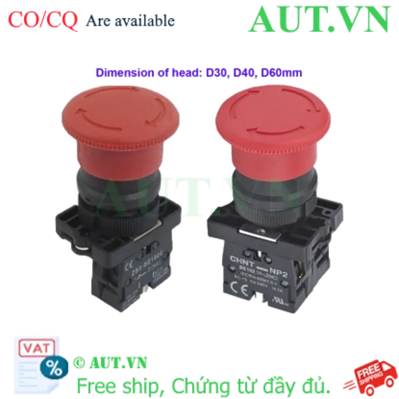 Ảnh của Nút nhấn đầu nấm, xoay để nhả, không đèn CHINT NP2-ES642 