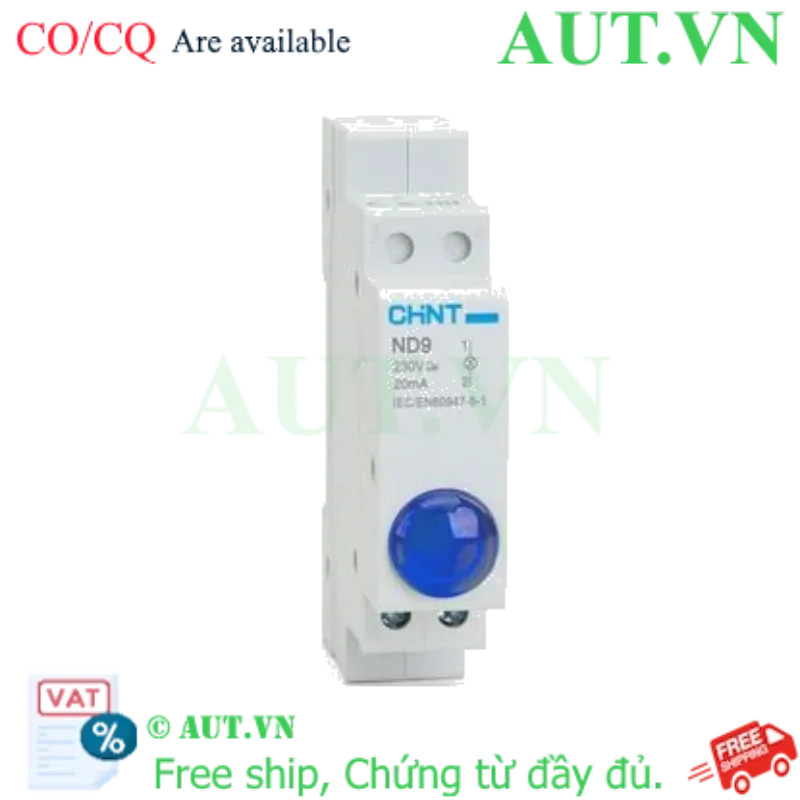 Ảnh của Đèn Báo Tín Hiệu Module CHINT ND9-1/B 230V Màu Xanh - Gắn Thanh Ray DIN, LED Siêu Sáng, Rộng 18mm