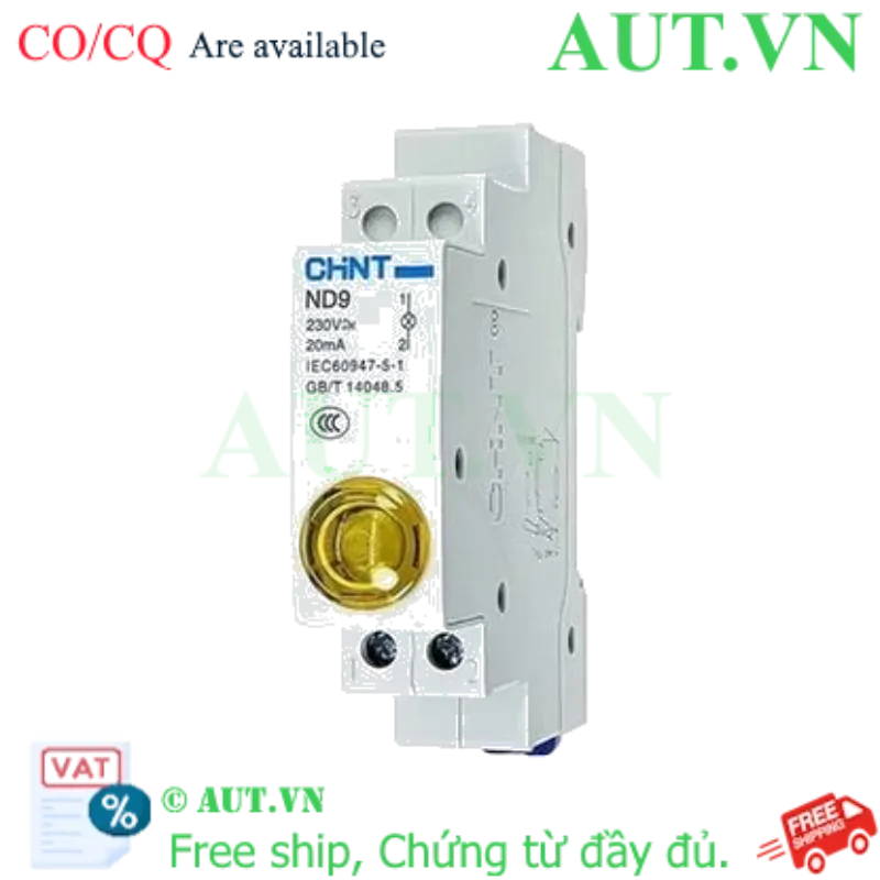 Ảnh của Đèn Báo Thanh Ray CHINT ND9-1/Y 230V Vàng - LED Siêu Sáng, Siêu Gọn 18mm, Chuẩn IEC