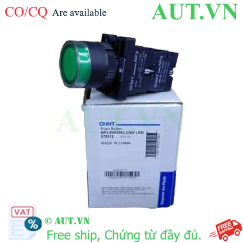 Ảnh của Nút Nhấn Có Đèn CHINT NP2-EW3363 | 230V LED, 2NO, Phi 22, Xanh Lá - AUT VN