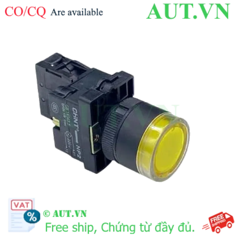 Ảnh của Nút Nhấn Có Đèn CHINT NP2-EW3563 - Nhấn Nhả 2NO, Đèn LED 230V, Màu Vàng (Phi 22mm)
