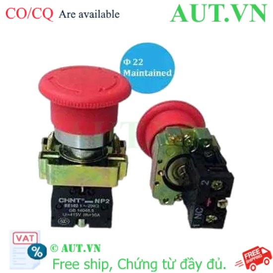 Ảnh của NP2-BS542 - Nút nhấn Chint màu đỏ, D22, 1NC, đầu nấm