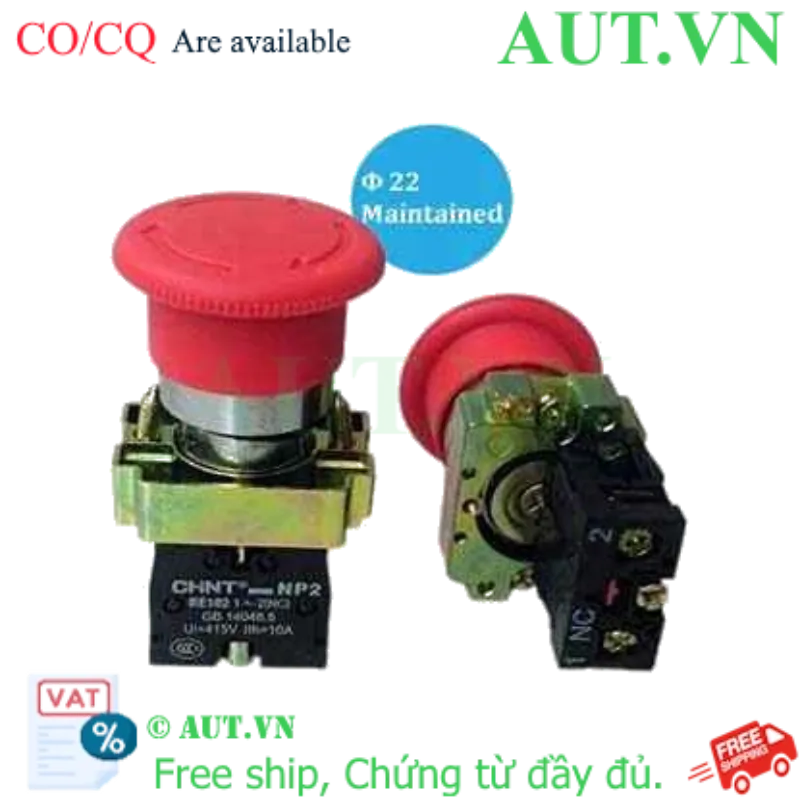 Ảnh của NP2-BS542 - Nút nhấn Chint màu đỏ, D22, 1NC, đầu nấm