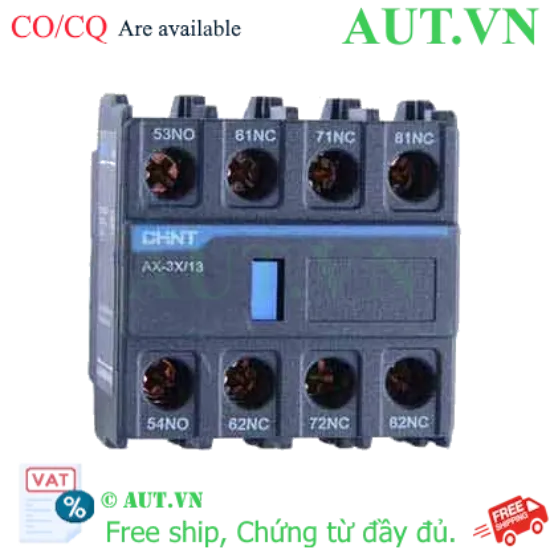 Ảnh của Tiếp điểm phụ CHINT AX-3X/13 cho Công tắc tơ NXC - 1NO+3NC, Lắp Trên, Chính Hãng