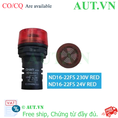 Ảnh của Còi Báo Chint ND16-22FS 24V AC/DC Đỏ - Cảnh Báo Kép Âm Thanh & Đèn, Chuẩn IP65, Lỗ 22mm