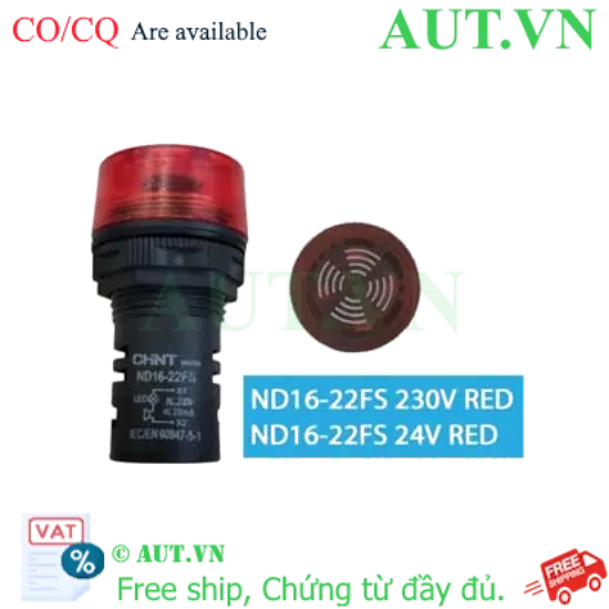 Ảnh của Còi Báo Chint ND16-22FS 24V AC/DC Đỏ - Cảnh Báo Kép Âm Thanh & Đèn, Chuẩn IP65, Lỗ 22mm