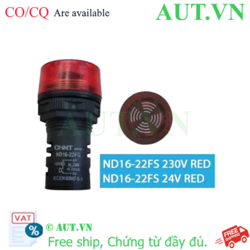 Ảnh của Còi Báo Chint ND16-22FS 24V AC/DC Đỏ - Cảnh Báo Kép LED & Âm Thanh, Chuẩn IP65