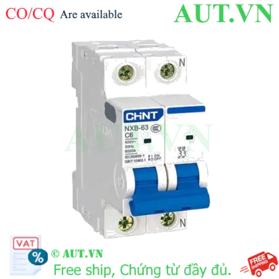 Ảnh của Cb tép 2 pha NXB-63 2P C6 6kA chint, sản phẩm mới 100%