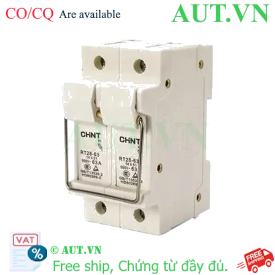 Ảnh của Đế Cầu Chì CHINT RT28-63 2P - 63A, 500VAC, Lắp Ray DIN 35mm