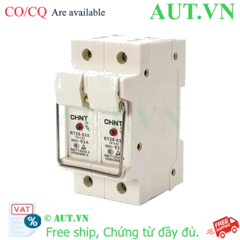 Ảnh của Đế Cầu Chì Chint RT28-63X 1P 63A - Có Đèn LED, Lắp Ray DIN 35mm