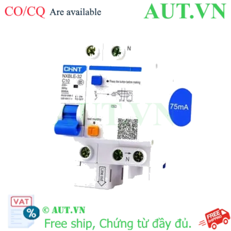 Ảnh của Át chống dòng rò CHINT NXBLE-32 1P+N C10 75mA 6kA 