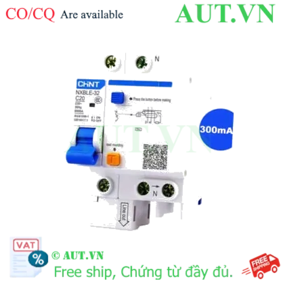 Ảnh của Át chống dòng rò CHINT NXBLE-32 1P+N C20 300mA 6kA 
